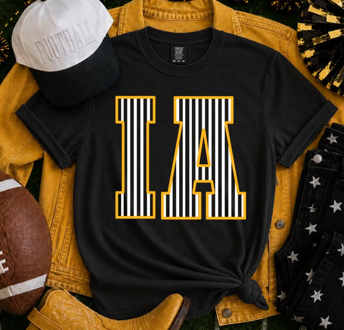 Striped Gold/White I-A Black Tee