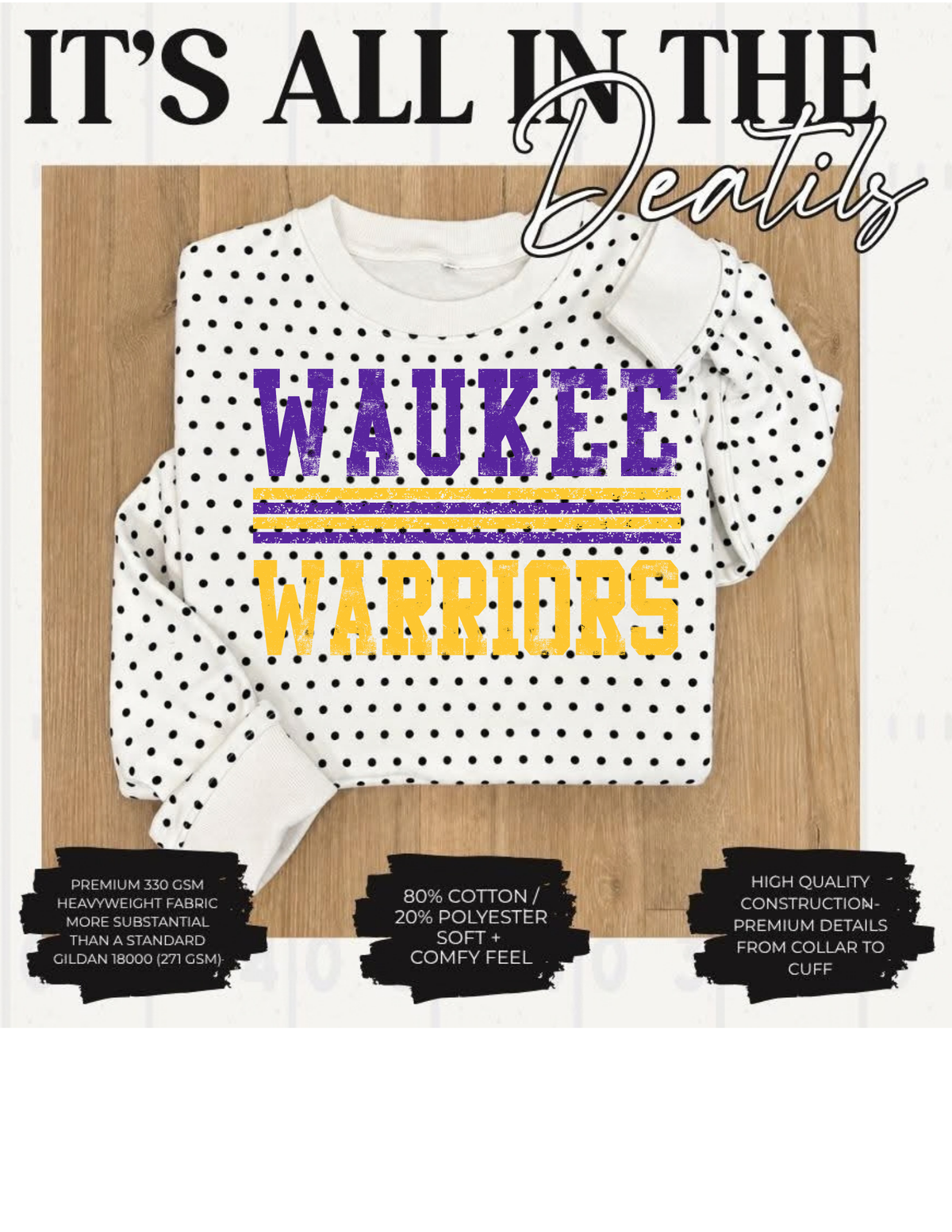 CUSTOM Black Polka Dot Crewneck