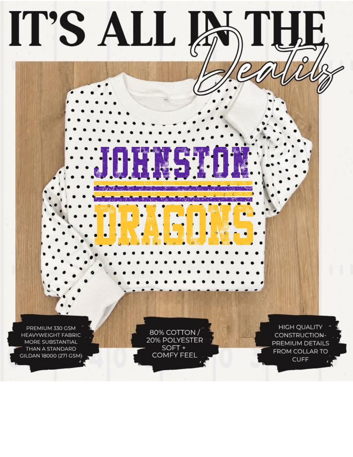 CUSTOM Black Polka Dot Crewneck
