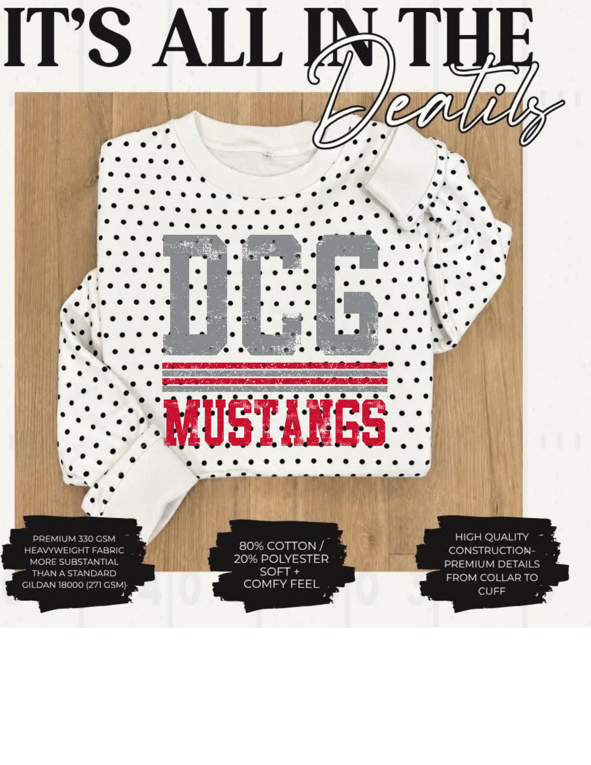 CUSTOM Black Polka Dot Crewneck