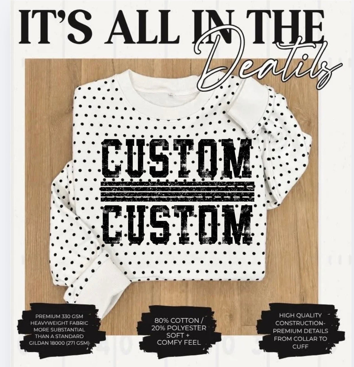 CUSTOM Black Polka Dot Crewneck