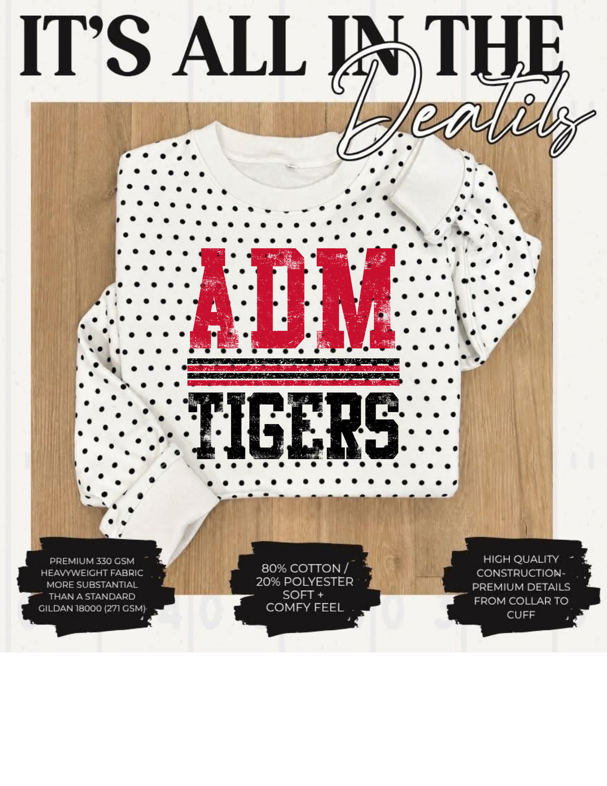 CUSTOM Black Polka Dot Crewneck