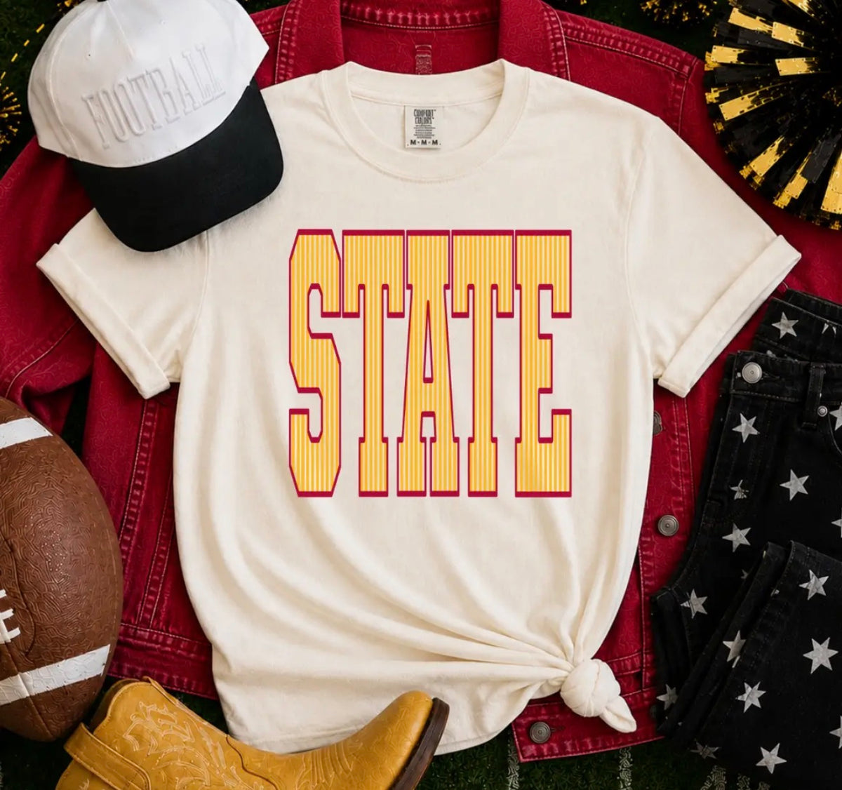 Red/Yellow State Ivory Tee