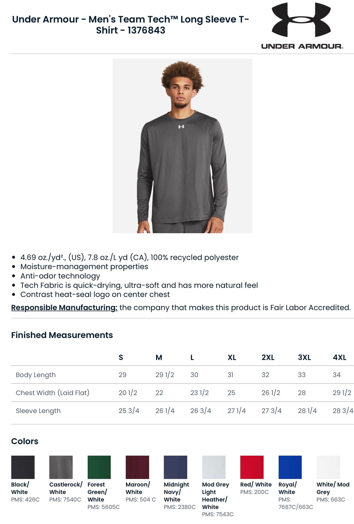 Under Armour Tech Team Dry Fit Long Sleeve Tee