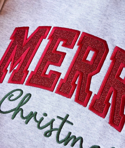 Merry Christmas embroidered glitter appliqué crewneck sweatshirt
